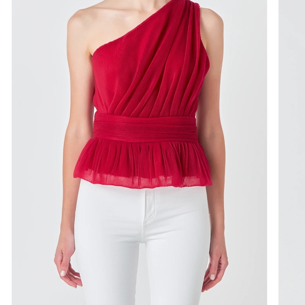 Endless Rose Red One-Shoulder Blouse